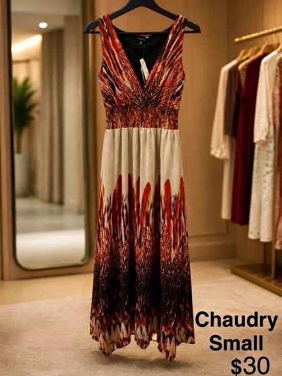 Dresses & Skirts - Chaudry Women’s Multicolor Abstract V-Neck Sleeveless Long Maxi Dress Size S